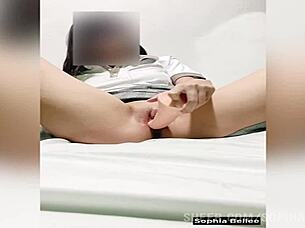 mexican college girl sophia bellee stuffs dildo then fucks school friend homemade