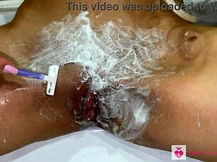shaving my unshaven pussy close up pov natural tits blonde