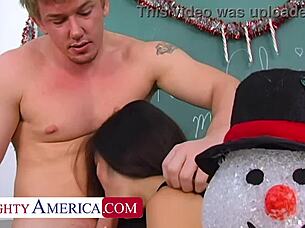 asian nympho teases big cock with xmas oral cheer