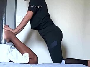 Young masseuse grips cock for explosive handjob climax