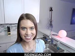 tiny blonde teen pounded by daddy on kitchen counter pov 😏🍑