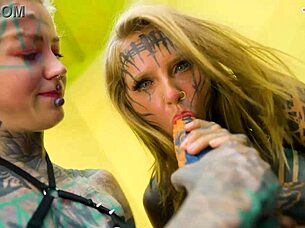 whoa, split-tongue tattooed lesbians dive into toy-filled anal atm fun with huge tits and orgasms! 🔥🍑💦😍