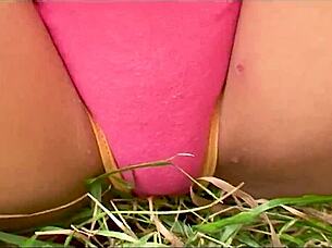 Brunette nympho bent over fucked at picnic!