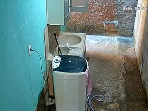 Hidden Cam Captures Fat BBW Shower Tease in Yard