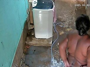 Hidden Cam Captures Fat BBW Shower Tease in Yard