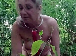 Bound french maid slut flashes chained in public