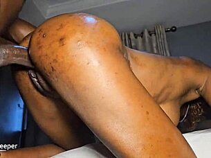 Petite Ebony Challenges Big Black Cock Bent Over Ride!