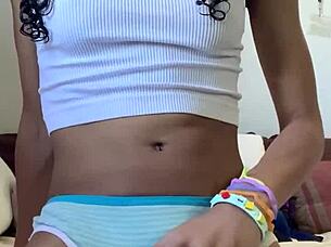 petite pigtail teen shows puffy tight pussy vibrator play