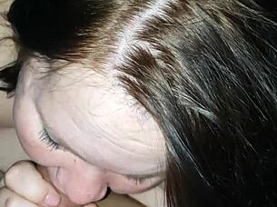 Pregnant milf gives sloppy blowjob