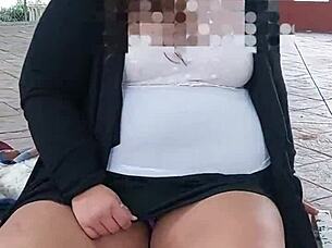 beruka horny latina parks toy-stuffed huge shaved pussy