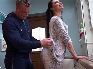 nasty brunette slut ripped clothes pounded kitchen creampie 💦😈