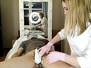 a beautiful woman shaves her trimmed pussy and asshole on all fours 😏