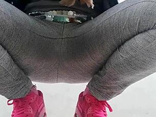 flashing tits in public garden then wetting tight panties