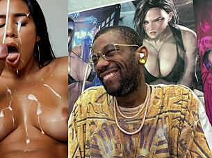 Tan Big Breast Goth Slut Teases Cum-Covered Cock in Lara Croft Cowgirl Ride