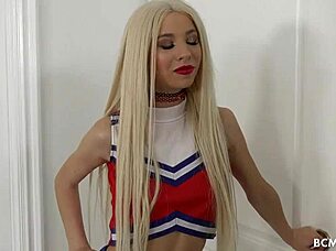 petite blonde cheerleader moans taking bbc deep in shaved teen pussy