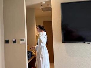 brunette milf in bikini flashes stepson leading to outdoor fuck