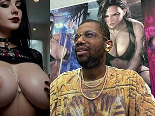 Tan Big Breast Goth Slut Teases Cum-Covered Cock in Lara Croft Cowgirl Ride