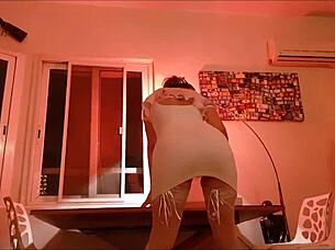 Horny french milf slut fucked doggystyle in sexy blue satin lingerie stockings