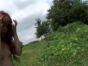 sarina tsubaki strips naked outdoors flashing her hairy pussy publicly