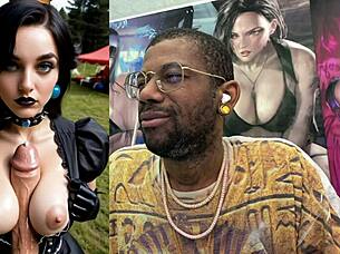 Tan Big Breast Goth Slut Teases Cum-Covered Cock in Lara Croft Cowgirl Ride