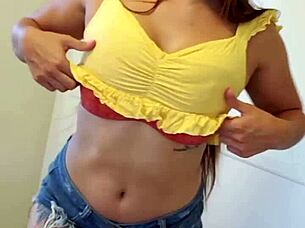 young latina teen strips rubs pretty pink pussy panties