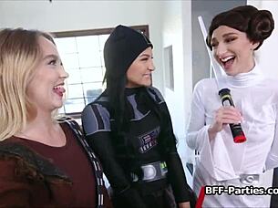 my horny cosplay girlfriends turn party into toy-filled fourway fuckfest!