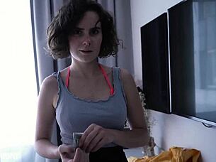 I hire sexy cleaning lady for cash blowjob cum