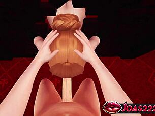 sexy miko redhead delivers gloryhole moans and sloppy no-hands blowjob cumshot!