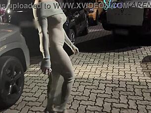 blonde latina wife pays parking blowjob flashing cuckold in public toilet lot