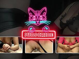 Beautiful tattooed femdom delivers intense handjob cumshot