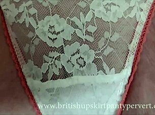 64yo British milf housewife flashes panties in stockings upskirt