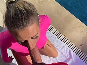 Yoga Blonde's Face Drowned in Huge Handjob Cumshot Explosion.