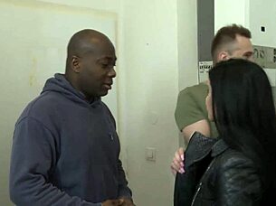 dark haired babe rides bbc cowgirl while man licks her shaved pussy