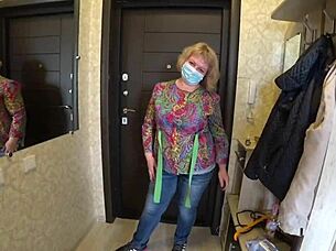 girlfriend's milf friend straps on for big butt doggystyle