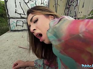 shy public babe sucks cock outdoor pov