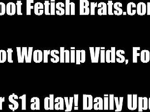 Watch these horny girls worship and lick my perfect feet in socks and heels