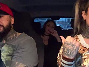 Skinny 18+ passenger licks small tits cums in car