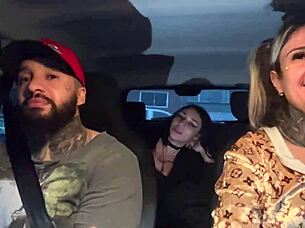 Skinny 18+ passenger licks small tits cums in car