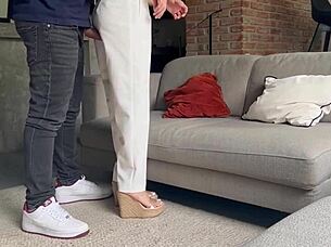 roomie gets rough fucked doggystyle by fat roommate in lobby after drinks 😈🔥