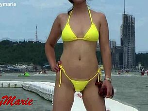 i cant believe jenny maries new yellow bikini fits me so sexy outdoors