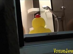 asian babe FINGERS sudsy PUSSY in public SHOWER solo voyeur