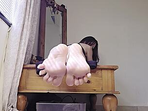 hot milf smokes teases small pink pussy sexy feet pov