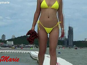 i cant believe jenny maries new yellow bikini fits me so sexy outdoors