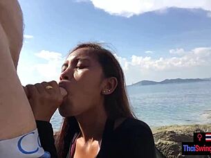 asian teen girlfriend sucks big cock publicly outdoors