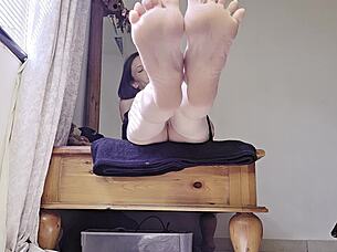 hot milf smokes teases small pink pussy sexy feet pov