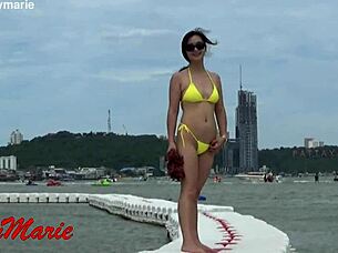 i cant believe jenny maries new yellow bikini fits me so sexy outdoors