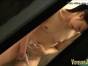 asian babe FINGERS sudsy PUSSY in public SHOWER solo voyeur