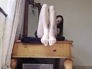 hot milf smokes teases small pink pussy sexy feet pov