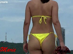 i cant believe jenny maries new yellow bikini fits me so sexy outdoors