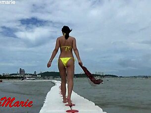 i cant believe jenny maries new yellow bikini fits me so sexy outdoors